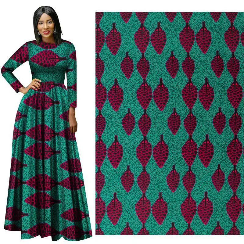 Green Leaf African Ethnic Dress Style Printed And Dyed Real Wax Cloth Cotton Printed Fabric 